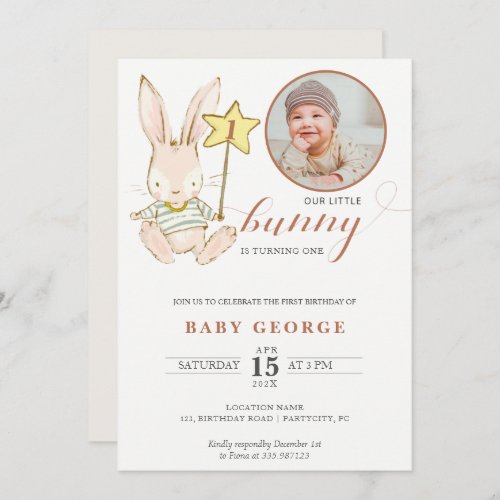 Bunny baby birthday Photo Invitation
