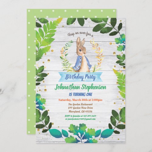 Bunny baby boy first birthday Spring Easter Invitation