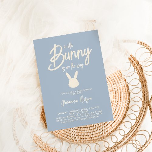 Bunny Baby Boy Shower Cute Light Blue Invitation