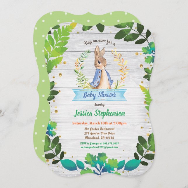 Bunny baby boy shower invitation. Spring Easter Invitation (Front/Back)