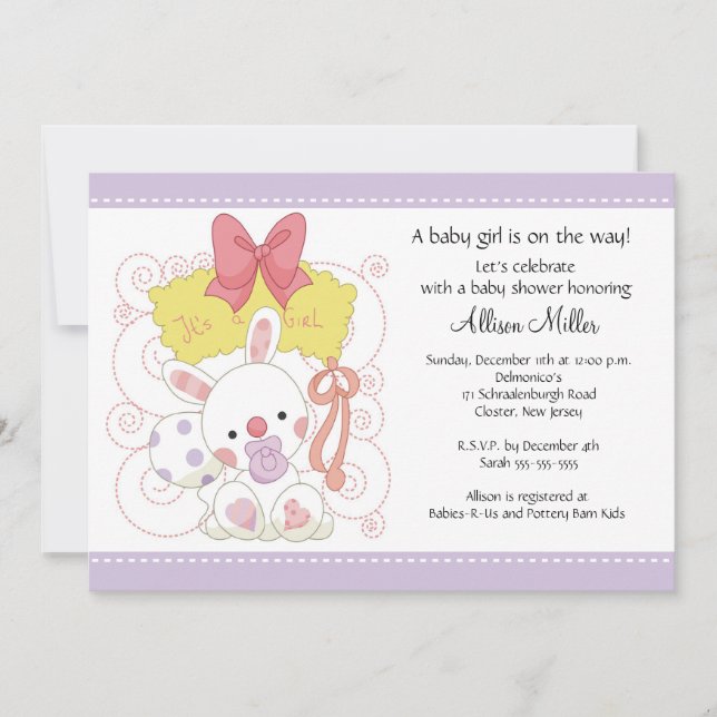 Bunny Baby Girl Baby Shower Invitation (Front)