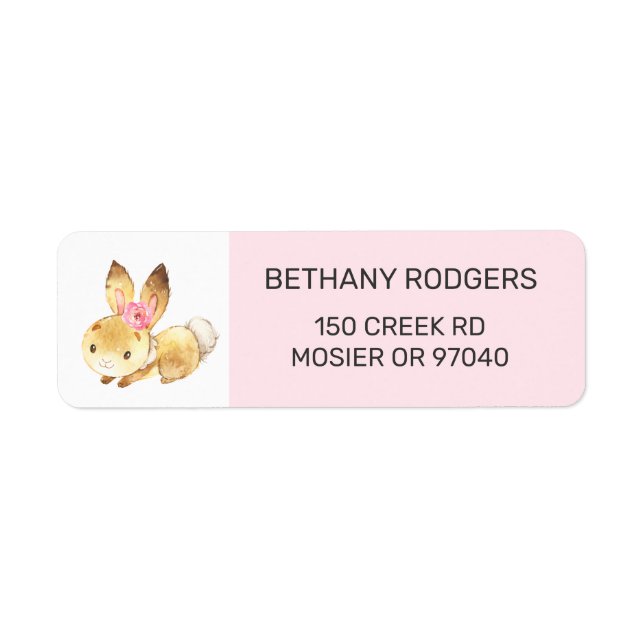 Bunny Baby Girl Shower Envelope Return Address Label (Front)