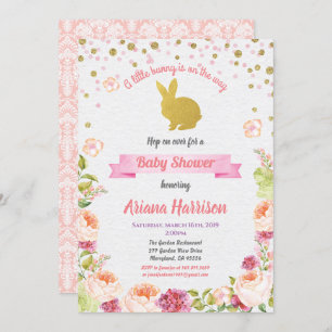 Bunny baby girl shower invitation for Easter