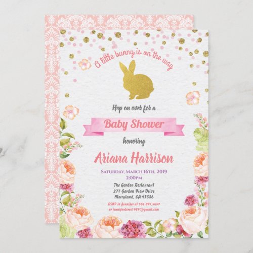 Bunny baby girl shower invitation for Easter