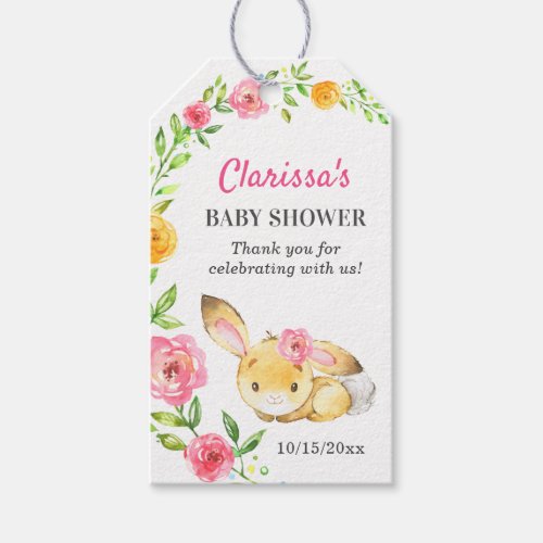 Bunny Baby Girl Shower Rabbit Sprinkle Pink Floral Gift Tags