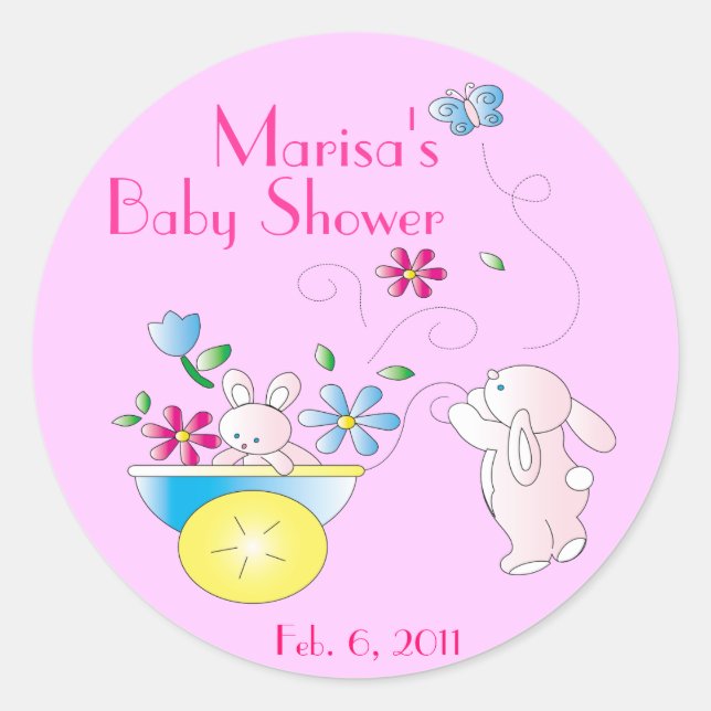 Bunny Baby Personalized Baby  Shower Stickers (Front)