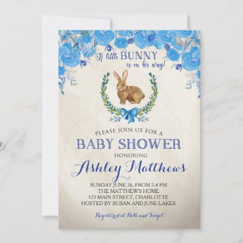 Bunny BABY SHOWER boy Beautiful Floral Invitation