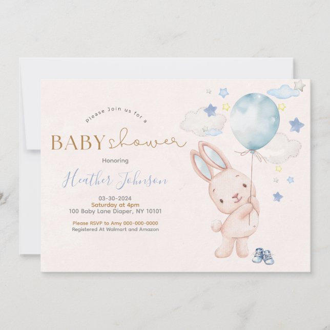 Bunny Baby Shower Boy Invitation (Front)