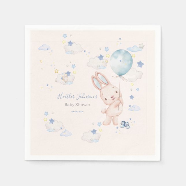 Bunny Baby Shower Boy Napkins (Front)