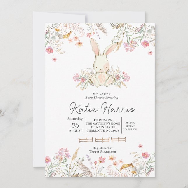 Bunny Baby shower, bunny baby Invitation (Front)