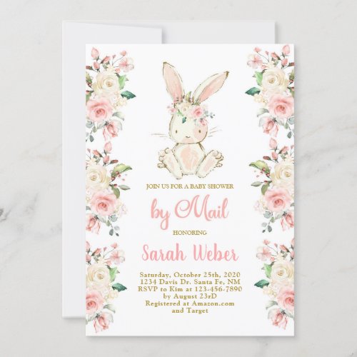 Bunny baby shower by mail girl invitation