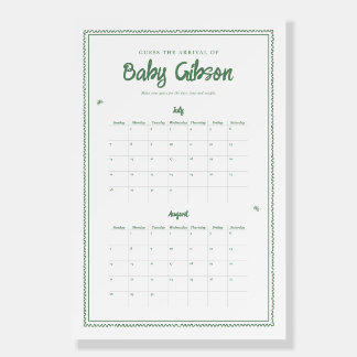 Bunny Baby Shower Due Date Calendar Game Sign
