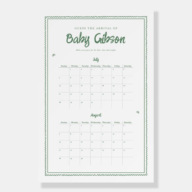 Bunny Baby Shower Due Date Calendar Game Sign (Front)