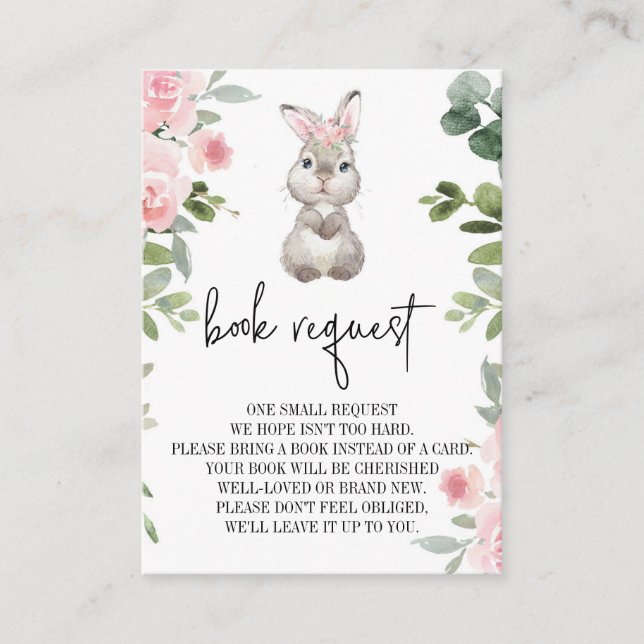 Bunny Baby Shower Floral Book Request  Enclosure Card (Front)