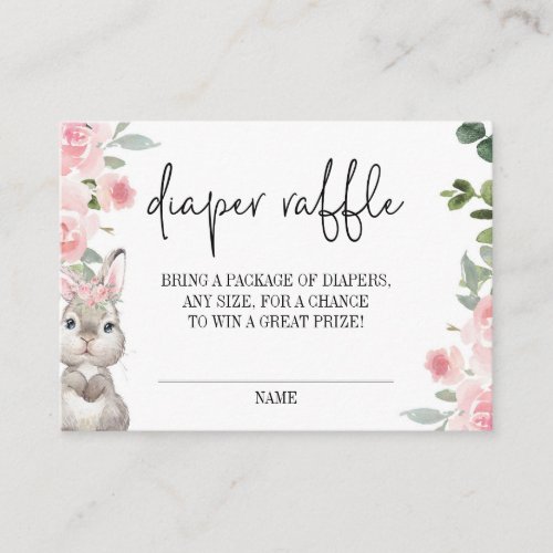 Bunny Baby Shower Floral Diaper Raffle  Enclosure Card