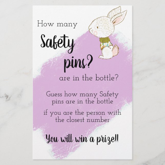 Bunny Baby Shower Game - Safety pins Flyer (Front)