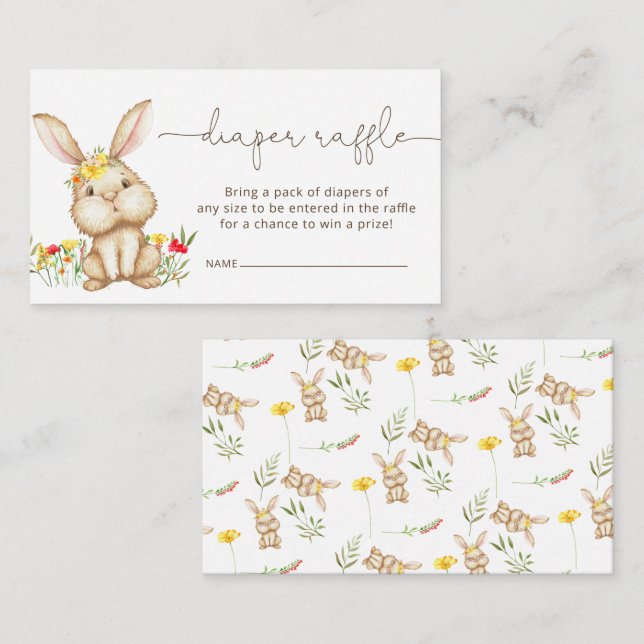 Bunny baby shower girl diaper raffle card (Front/Back)