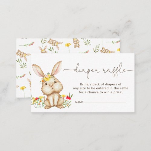 Bunny baby shower girl diaper raffle card