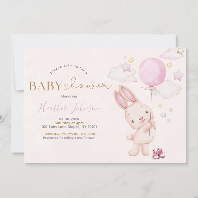 Bunny Baby Shower Girl Invitation (Front)