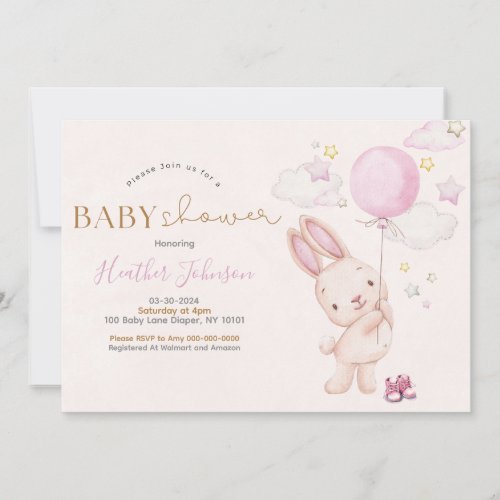 Bunny Baby Shower Girl Invitation