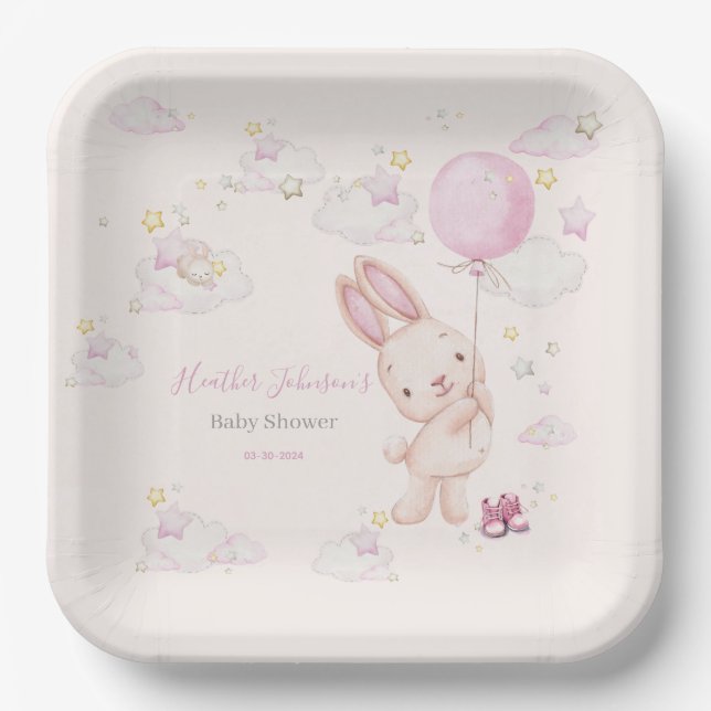 Bunny Baby Shower Girl Paper Plates (Front)