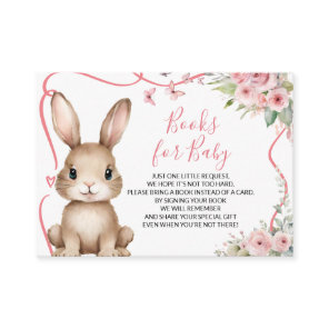 Bunny Baby Shower Girl Pink Floral Books For Baby Enclosure Card
