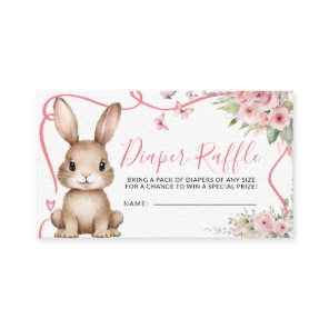 Bunny Baby Shower Girl Pink Floral Diaper Raffle Enclosure Card