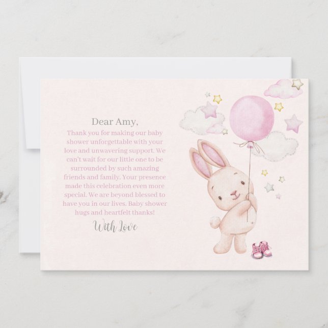Bunny Baby Shower Girl Thank You Card (Front)
