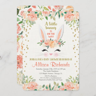 Bunny baby shower invitation peach cream Easter