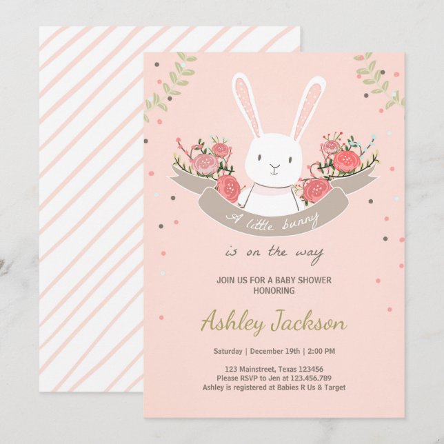 Bunny Baby Shower invitation Rabbit Spring Floral (Front/Back)