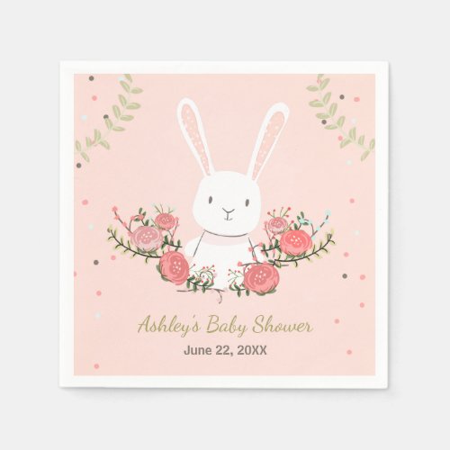 Bunny Baby Shower Paper Napkin Woodland Pink Girl