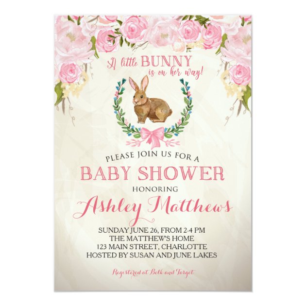 Bunny BABY SHOWER Pink Beautiful Floral Invitation