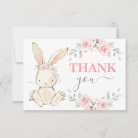 Bunny Baby Shower pink thank you Note Card