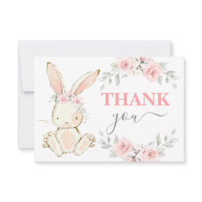 Bunny Baby Shower pink thank you Note Card
