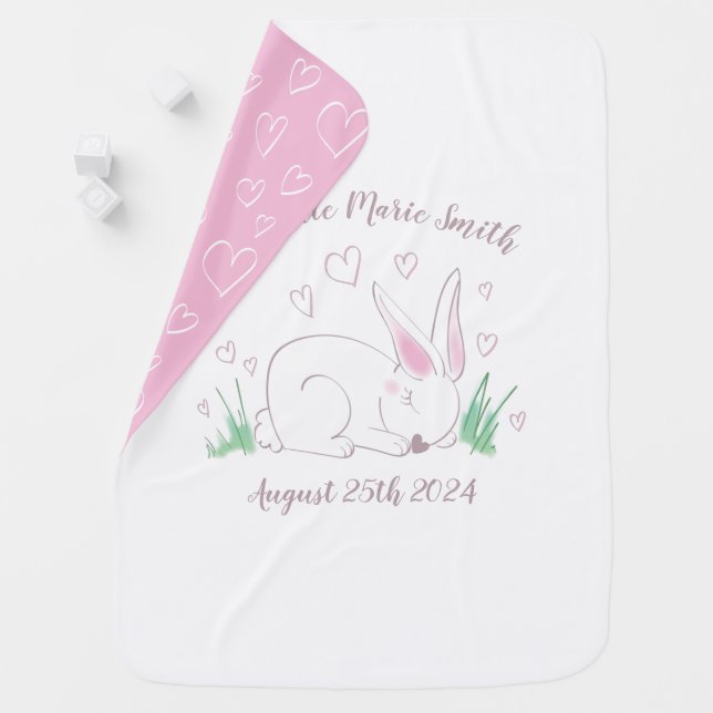 Bunny Baby Shower Spring Pink Girl Baby Blanket (In Situ)