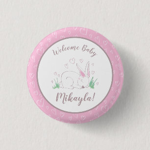 Bunny Baby Shower Spring Pink Girl Button