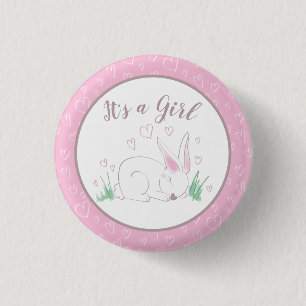 Bunny Baby Shower Spring Pink Girl Button
