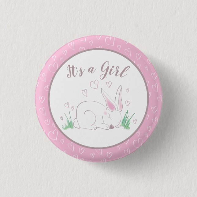 Bunny Baby Shower Spring Pink Girl Button (Front)