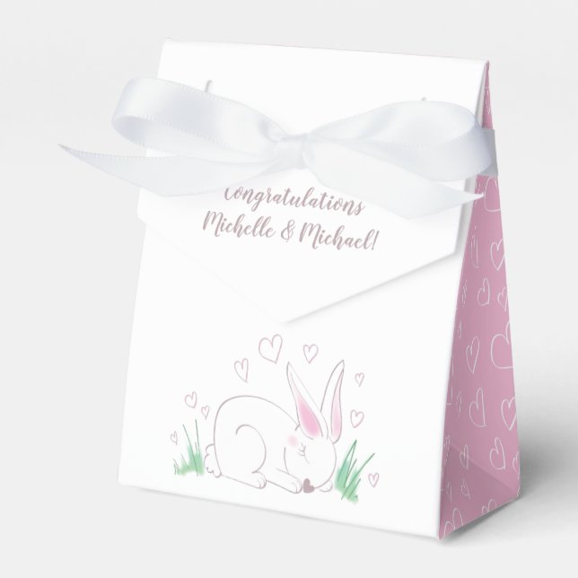 Bunny Baby Shower Spring Pink Girl Favor Boxes (Front Side)