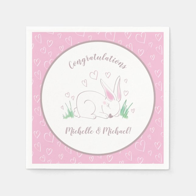 Bunny Baby Shower Spring Pink Girl Napkins (Front)