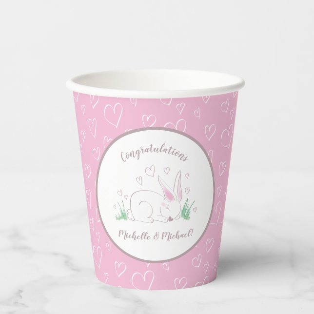 Bunny Baby Shower Spring Pink Girl Paper Cups (Front)