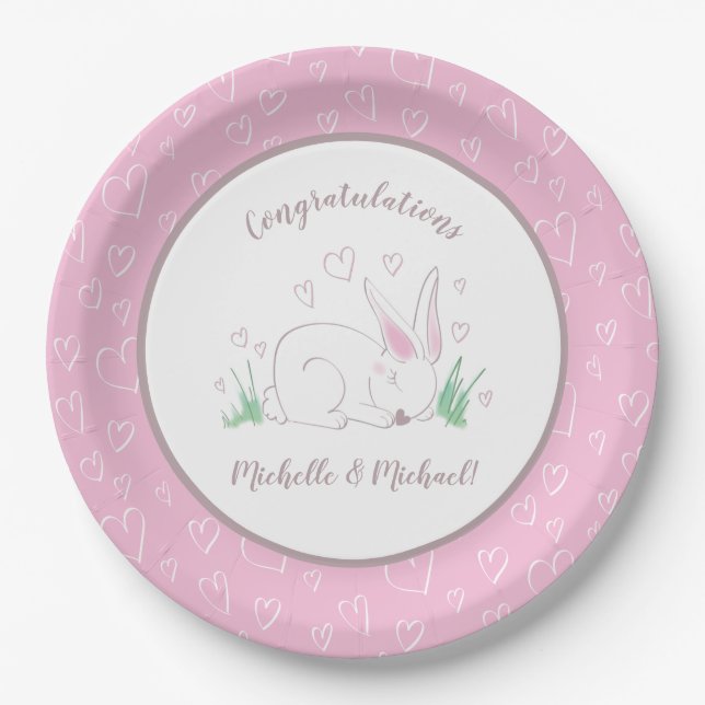 Bunny Baby Shower Spring Pink Girl Paper Plates (Front)