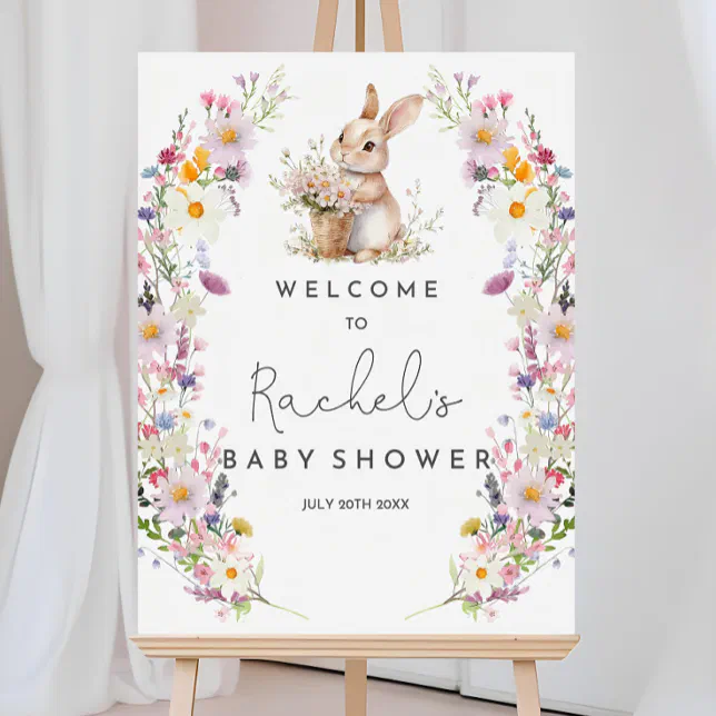 Baby Shower Graphics Rabbit Bunny Baby shower Welcome Sign Rabbit Wildflower | Zazzle