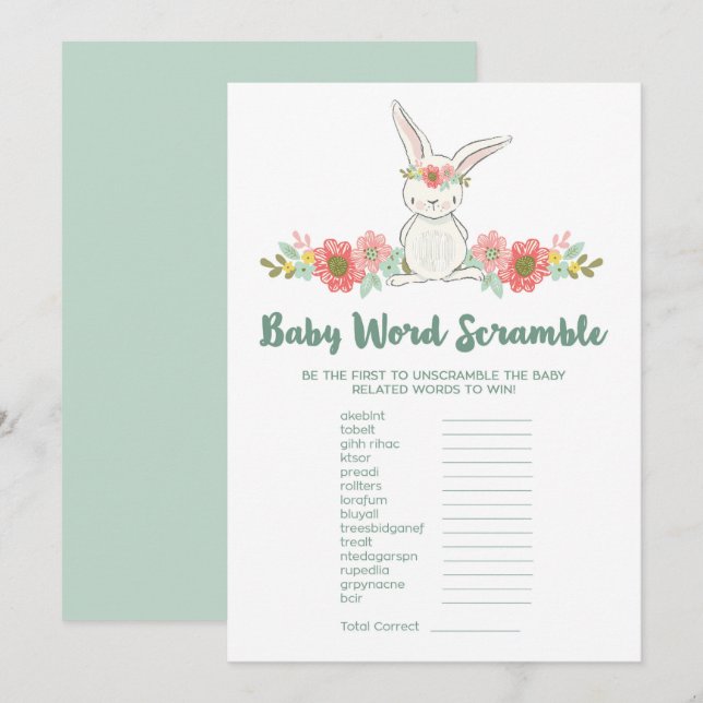 Bunny Baby Shower Word Scramble Game Card (Front/Back)