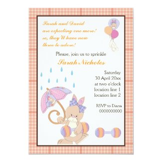 Bunny baby sprinkle orange plaid border invitation