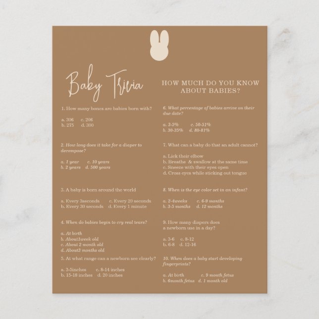 Bunny Baby Trivia | Baby Shower Game (Front)