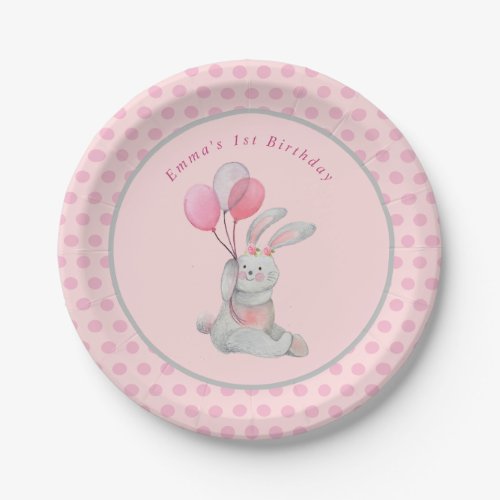 Bunny Babys 1st Birthday pink purple Paper Plate