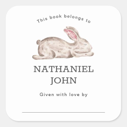 Bunny Babys First Library  name book Square Sticker