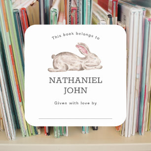 Bunny Baby's First Library + name book Square Sticker