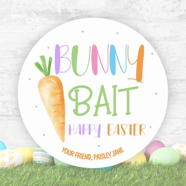 Bunny Bait Happy Easter Cute Party Favor Classic Round Sticker (Cute Bunny Bait Happy Easter Party Classic Round Sticker)